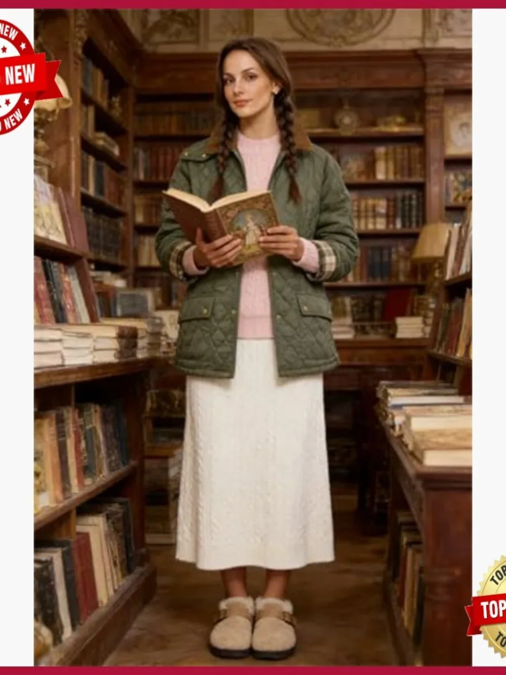 Women's Diamond Quilted Jacket with Corduroy Collar and Side Pockets - Picture 4 of 7